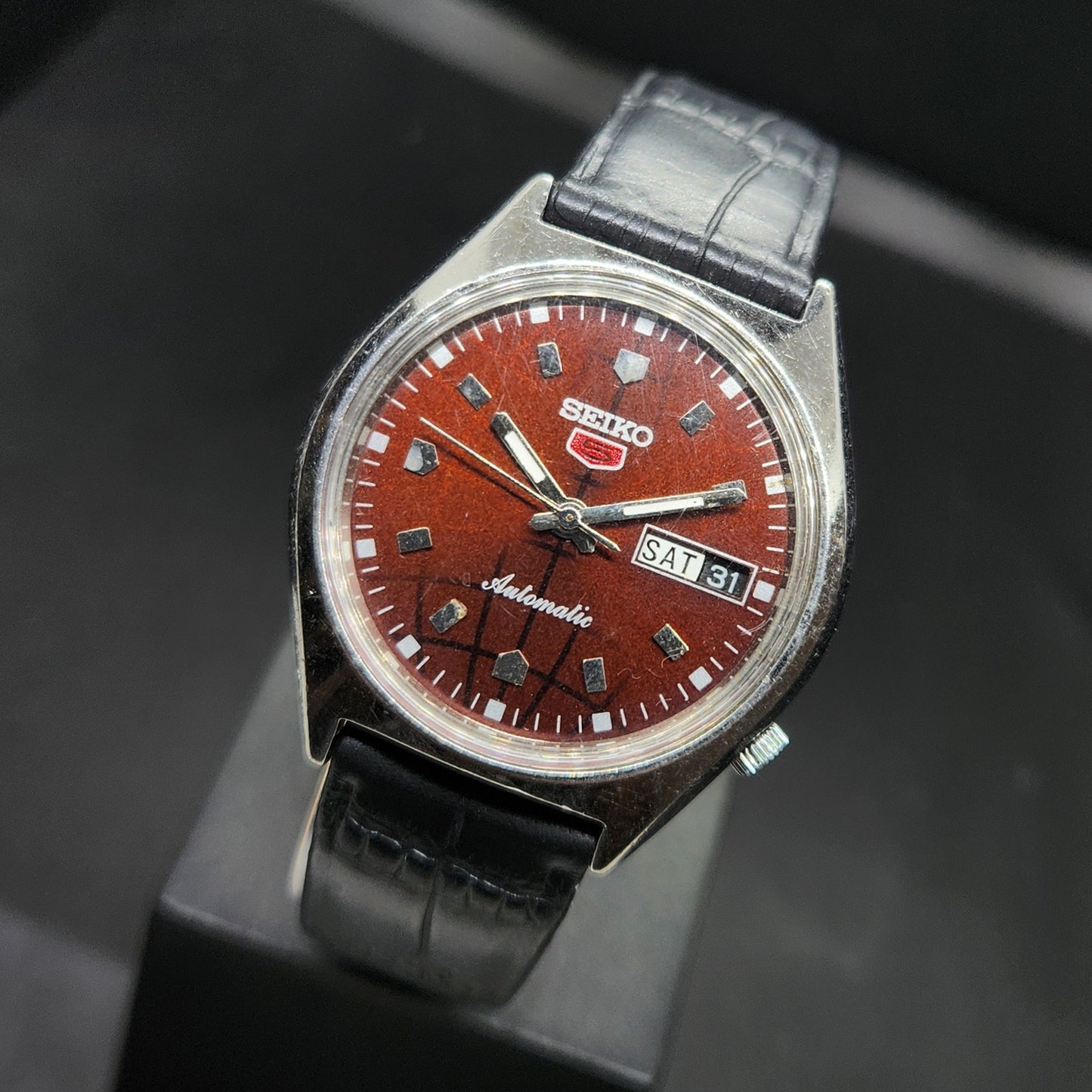 Vintage 1980 Original Seiko 5 Automatic 6119 Repainted Brown Face 21 Jewels Day-Date Japanese Men's Wrist Watch VS42