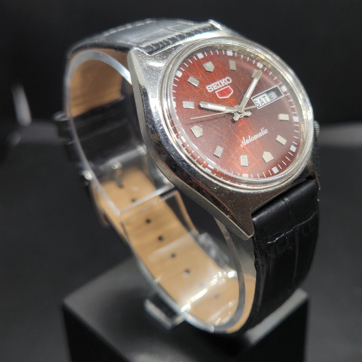 Vintage 1980 Original Seiko 5 Automatic 6119 Repainted Brown Face 21 Jewels Day-Date Japanese Men's Wrist Watch VS42