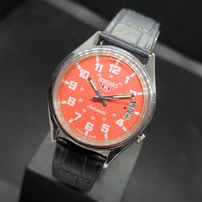 Vintage 1980 Original Seiko 5 Automatic 7009-8590 Repainted Peach Face 17 Jewels Date Japanese Men's Wrist Watch VS39