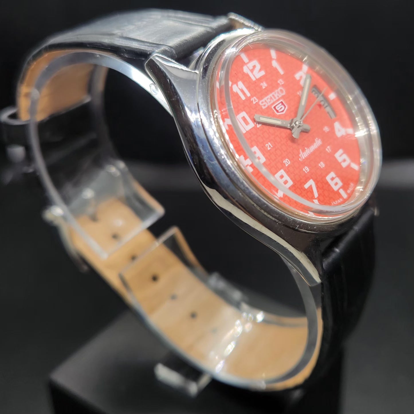 Vintage 1980 Original Seiko 5 Automatic 7009-8590 Repainted Peach Face 17 Jewels Date Japanese Men's Wrist Watch VS39