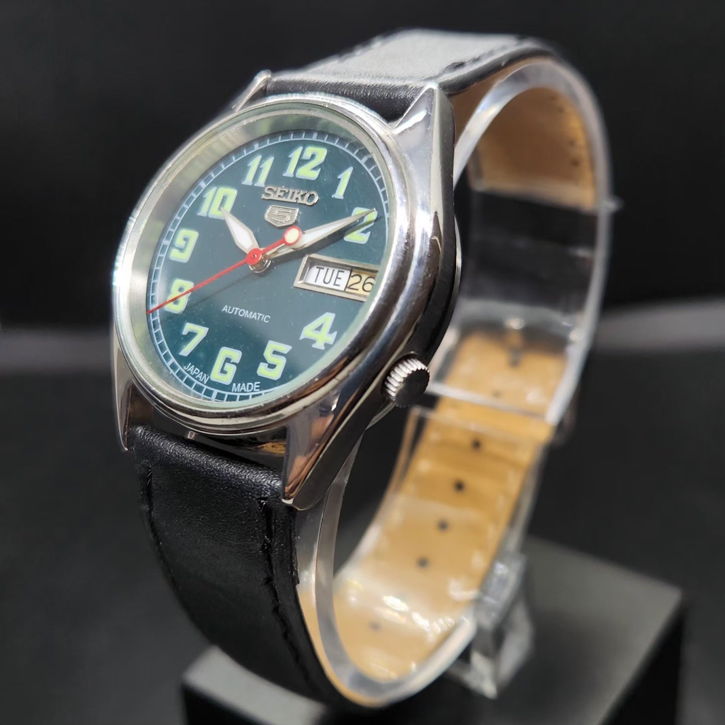 Vintage 1980 Original Seiko 5 Automatic 7S26 Repainted Green Face 21 Jewels Day-Date Japanese Men's Wrist Watch VS45