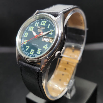 Vintage 1980 Original Seiko 5 Automatic 7S26 Repainted Green Face 21 Jewels Day-Date Japanese Men's Wrist Watch VS45