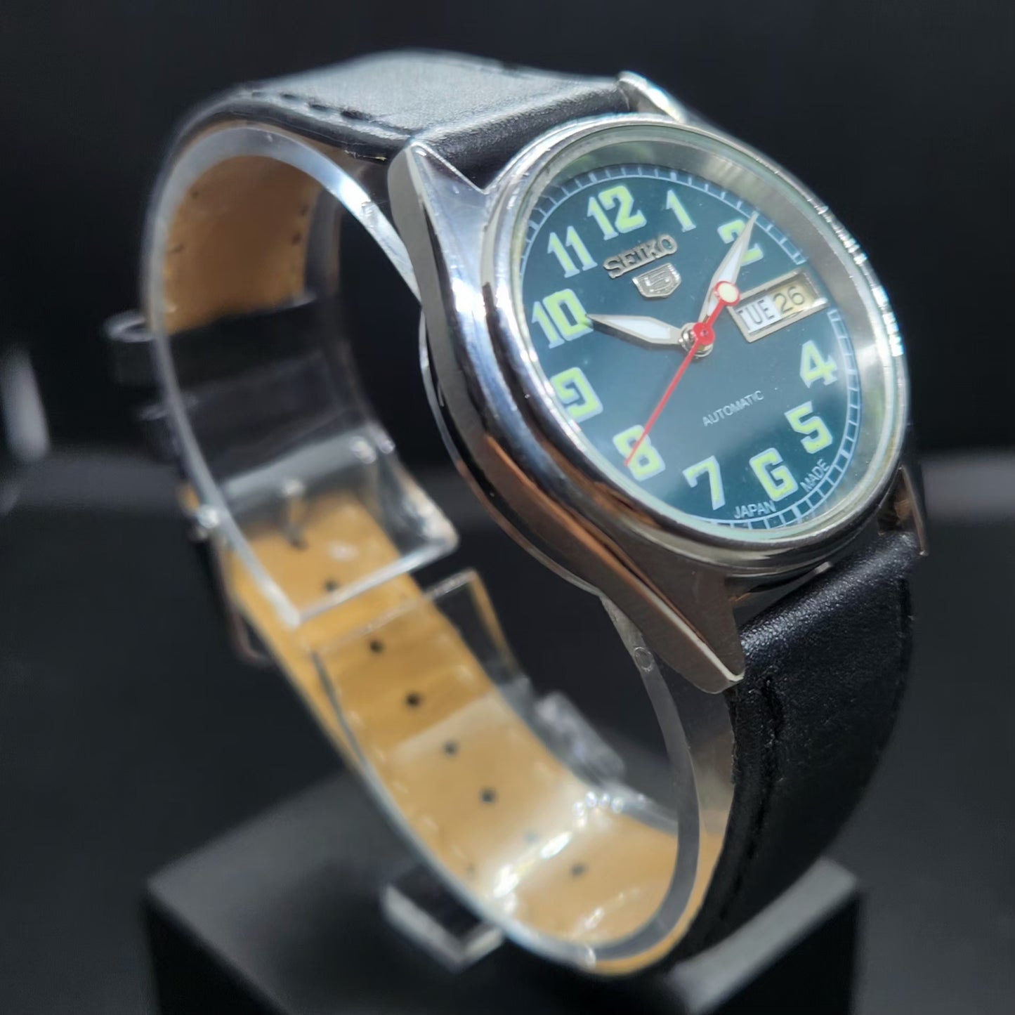 Vintage 1980 Original Seiko 5 Automatic 7S26 Repainted Green Face 21 Jewels Day-Date Japanese Men's Wrist Watch VS45
