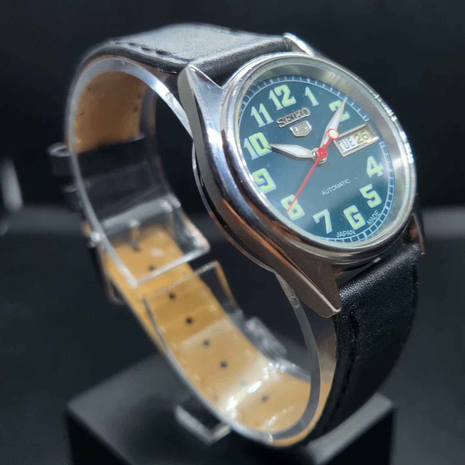 Vintage 1980 Original Seiko 5 Automatic 7S26 Repainted Green Face 21 Jewels Day-Date Japanese Men's Wrist Watch VS45