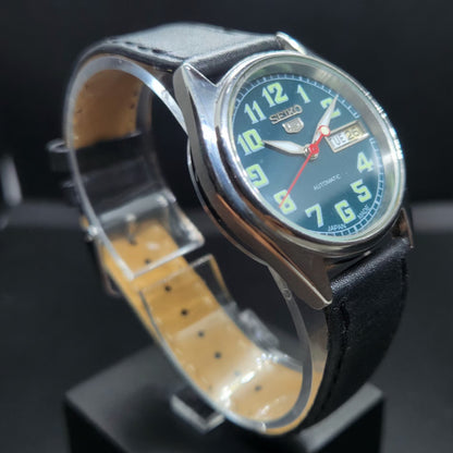 Vintage 1980 Original Seiko 5 Automatic 7S26 Repainted Green Face 21 Jewels Day-Date Japanese Men's Wrist Watch VS45