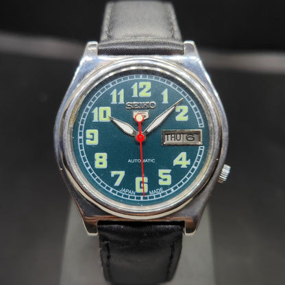 Vintage 1981 Original Seiko 5 Automatic 7019 Repainted Green Face 21 Jewels Day-Date Japanese Men's Wrist Watch VS46