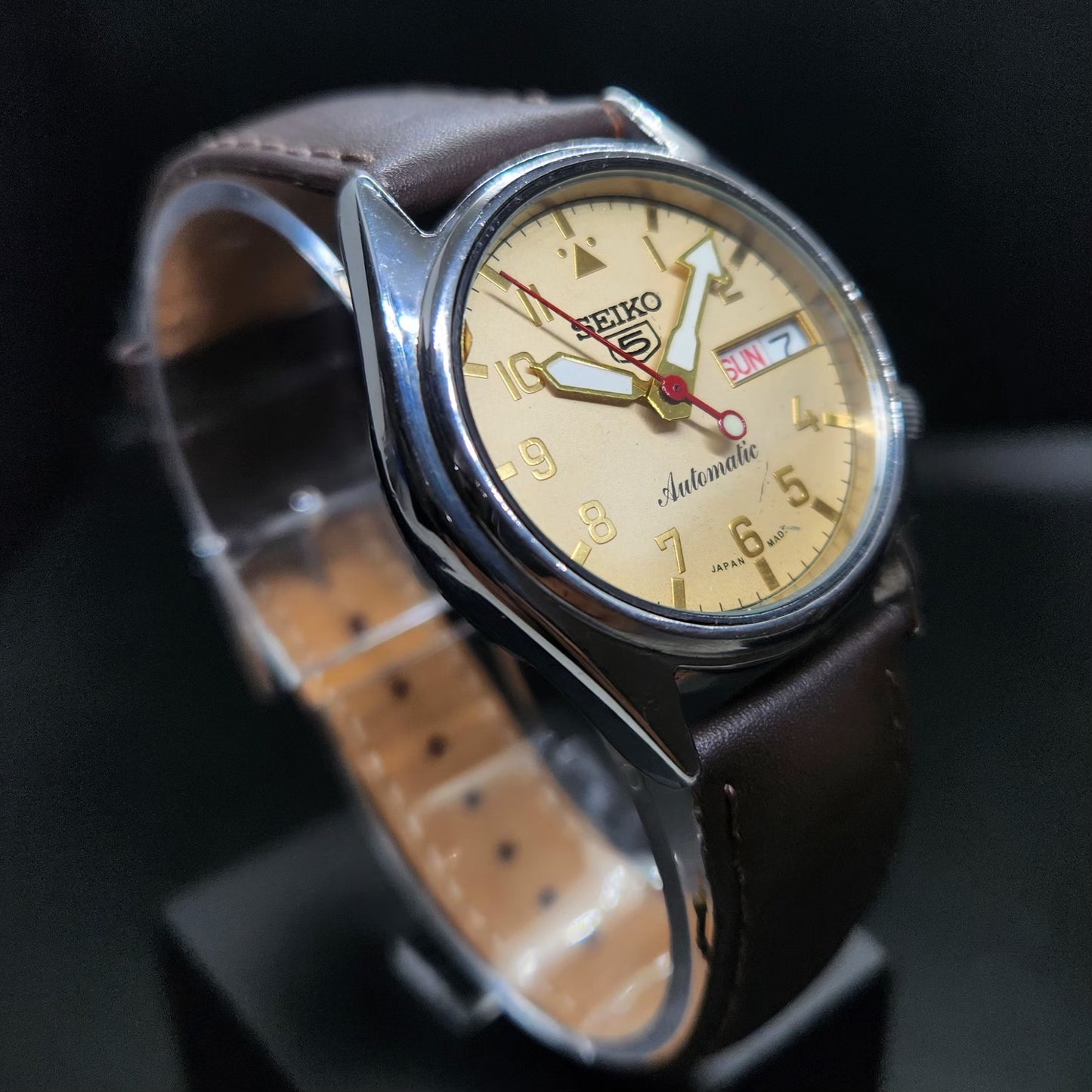 Vintage 1979 Original Seiko 5 Automatic 7009-876A Repainted Gold Face 17 Jewels Day-Date Japanese Men's Wrist Watch VS47