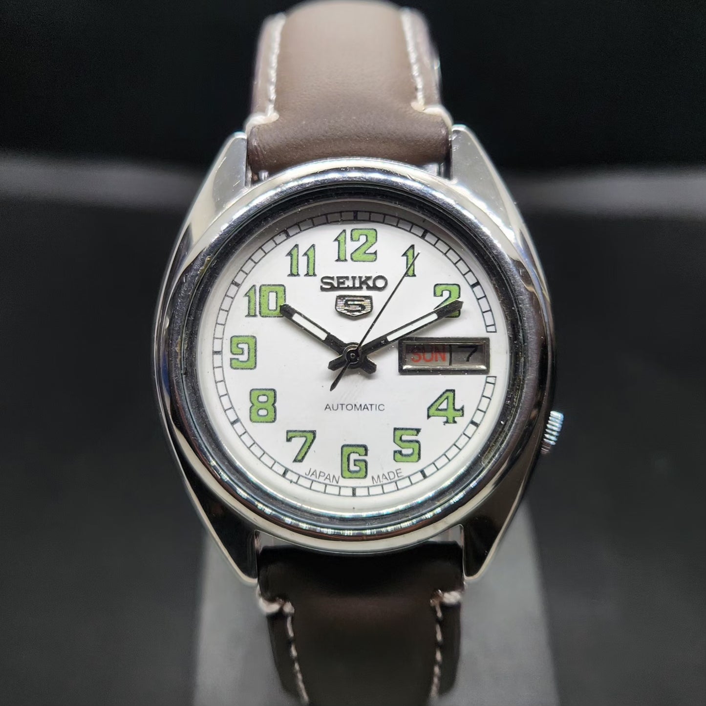 Vintage 1979 Original Seiko 5 Automatic 7009-8040 Repainted White Face 17 Jewels Day-Date Japanese Men's Wrist Watch VS48