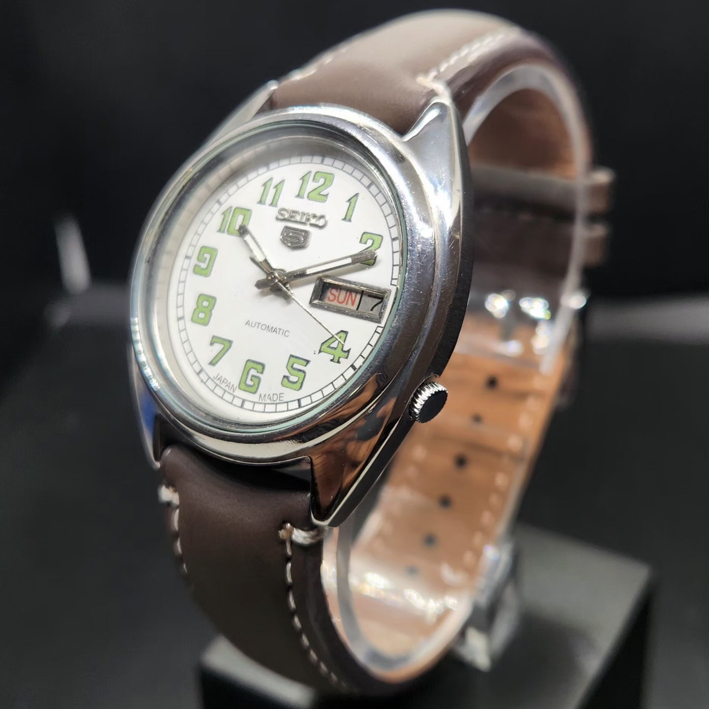 Vintage 1979 Original Seiko 5 Automatic 7009-8040 Repainted White Face 17 Jewels Day-Date Japanese Men's Wrist Watch VS48