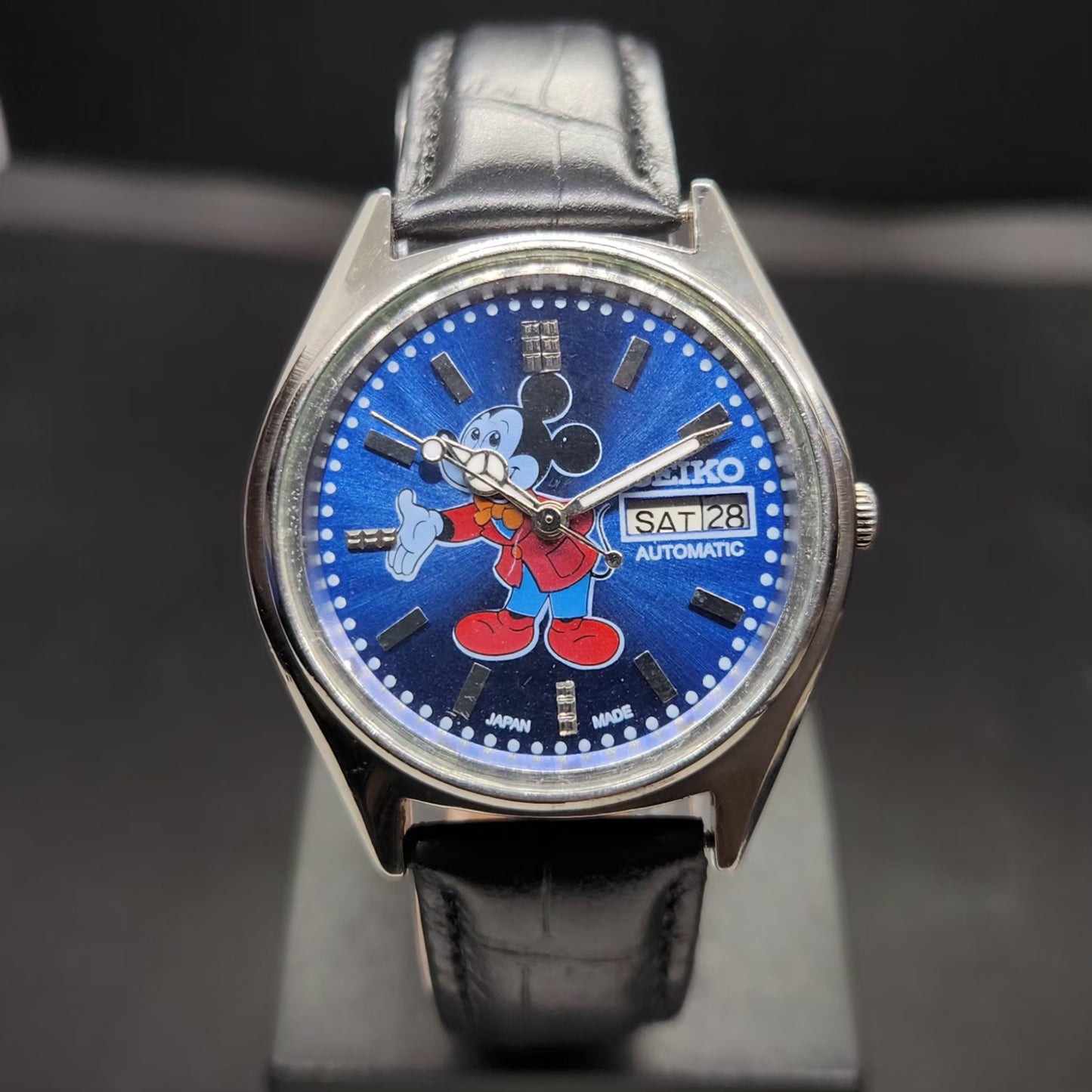 Vintage 1983 Original Seiko 5 Automatic 6309-510A Repainted Mickey Mouse Blue Face Day-Date Japanese Men's Wrist Watch VS49