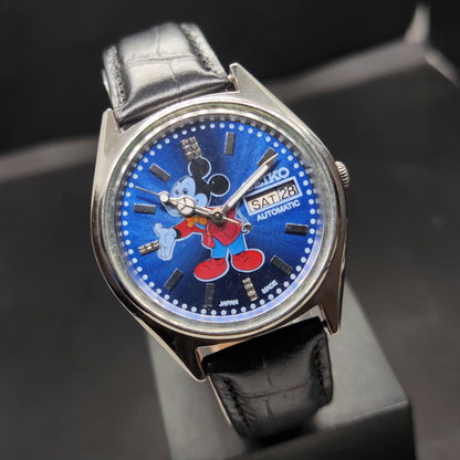 Vintage 1983 Original Seiko 5 Automatic 6309-510A Repainted Mickey Mouse Blue Face Day-Date Japanese Men's Wrist Watch VS49