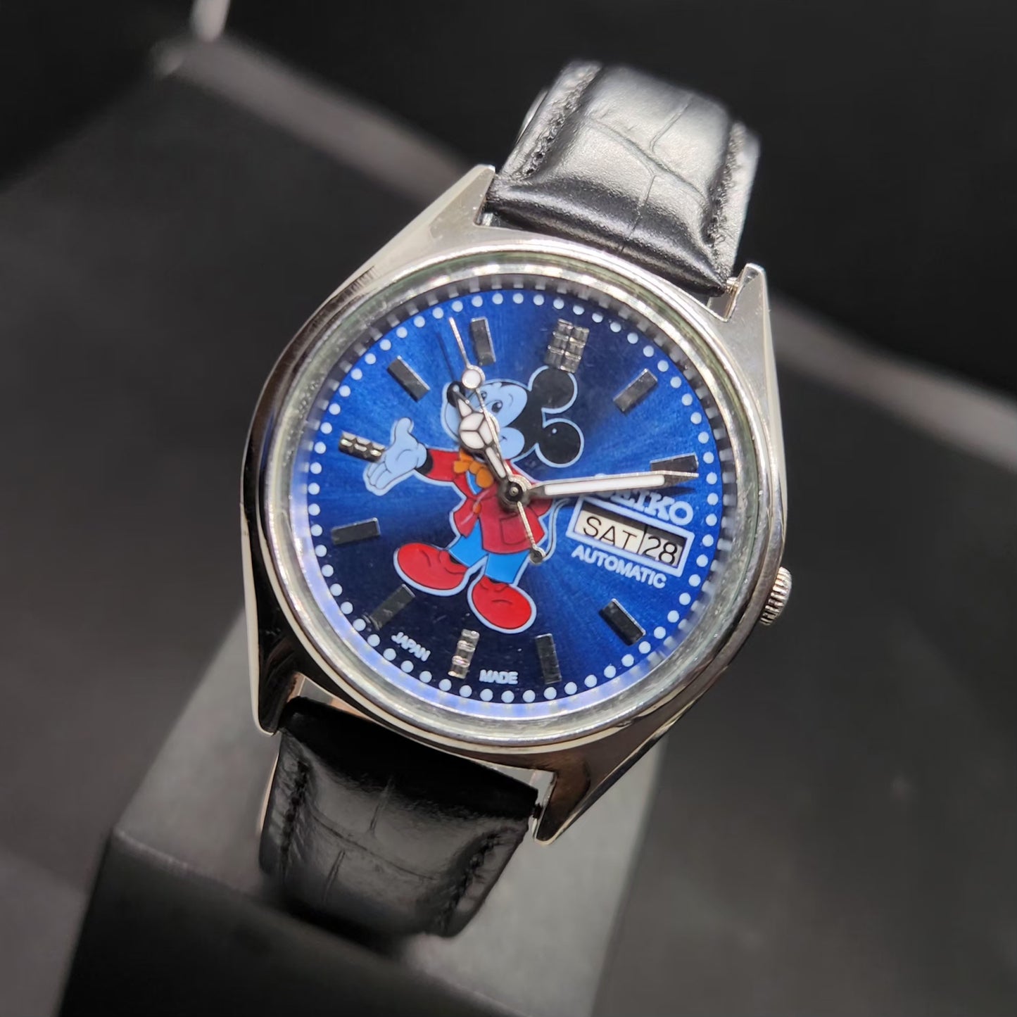Vintage 1983 Original Seiko 5 Automatic 6309-510A Repainted Mickey Mouse Blue Face Day-Date Japanese Men's Wrist Watch VS49