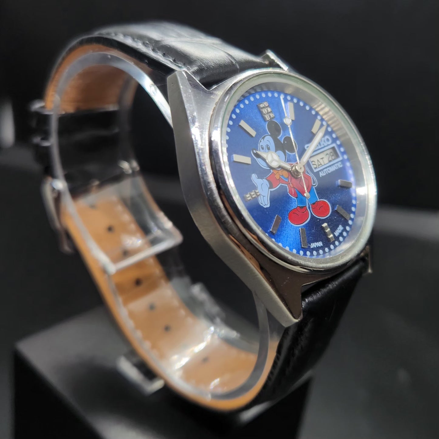 Vintage 1983 Original Seiko 5 Automatic 6309-510A Repainted Mickey Mouse Blue Face Day-Date Japanese Men's Wrist Watch VS49