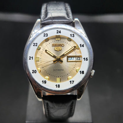 Vintage 1980 Original Seiko 5 Automatic 7S26 Repainted Gold Face 21 Jewels Day-Date Japanese Men's Wrist Watch VS50