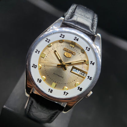 Vintage 1980 Original Seiko 5 Automatic 7S26 Repainted Gold Face 21 Jewels Day-Date Japanese Men's Wrist Watch VS50
