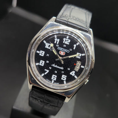 Vintage 1982 Original Seiko 5 Automatic 7009-8210 Repainted Black Face 17 Jewels Day-Date Japanese Men's Wrist Watch VS52