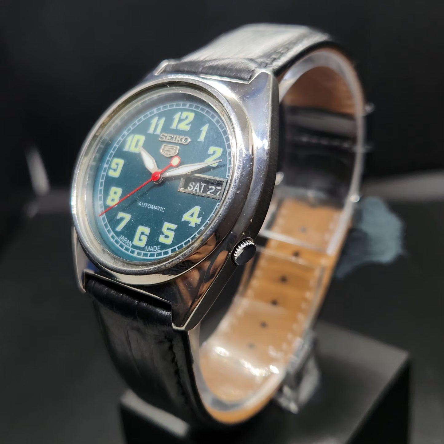 Vintage 1981 Original Seiko 5 Automatic 7009-5350 Repainted Green Face 17 Jewels Day-Date Japanese Men's Wrist Watch VS53