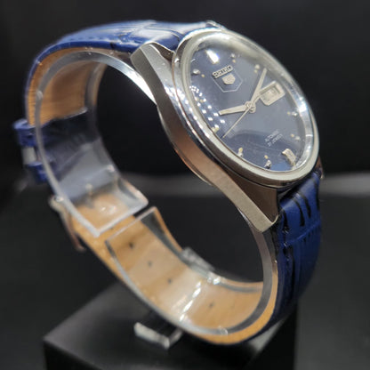Vintage 1976 Original Seiko 5 Automatic 7019-7100 Blue Face 21 Jewels Day-Date Japanese Men's Wrist Watch VS55