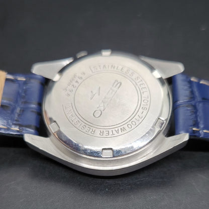 Vintage 1976 Original Seiko 5 Automatic 7019-7100 Blue Face 21 Jewels Day-Date Japanese Men's Wrist Watch VS55
