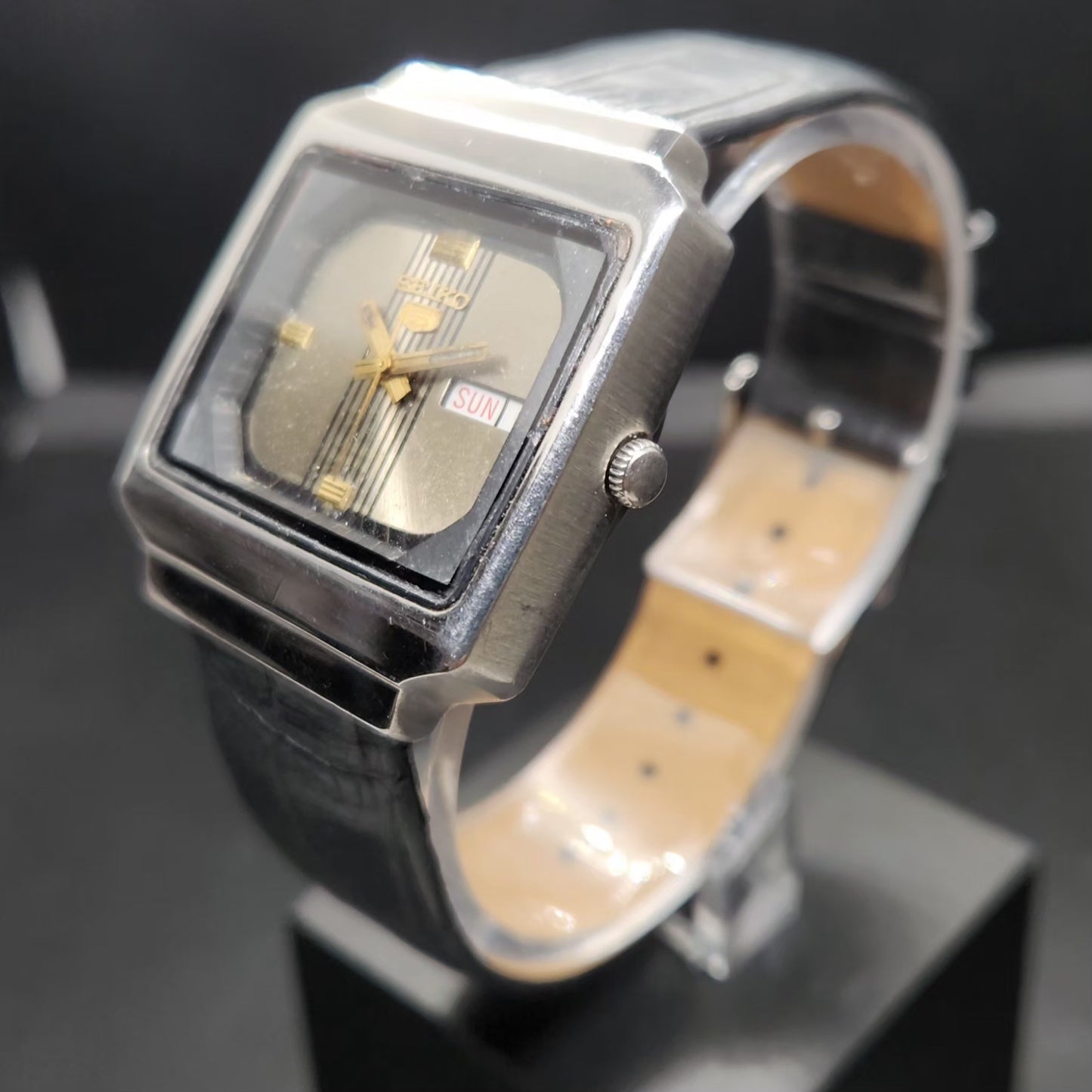 Vintage 1980Original Seiko 5 Automatic 6309 Silver Face 17 Jewels Day-Date Japanese Men's Wrist Watch VS56
