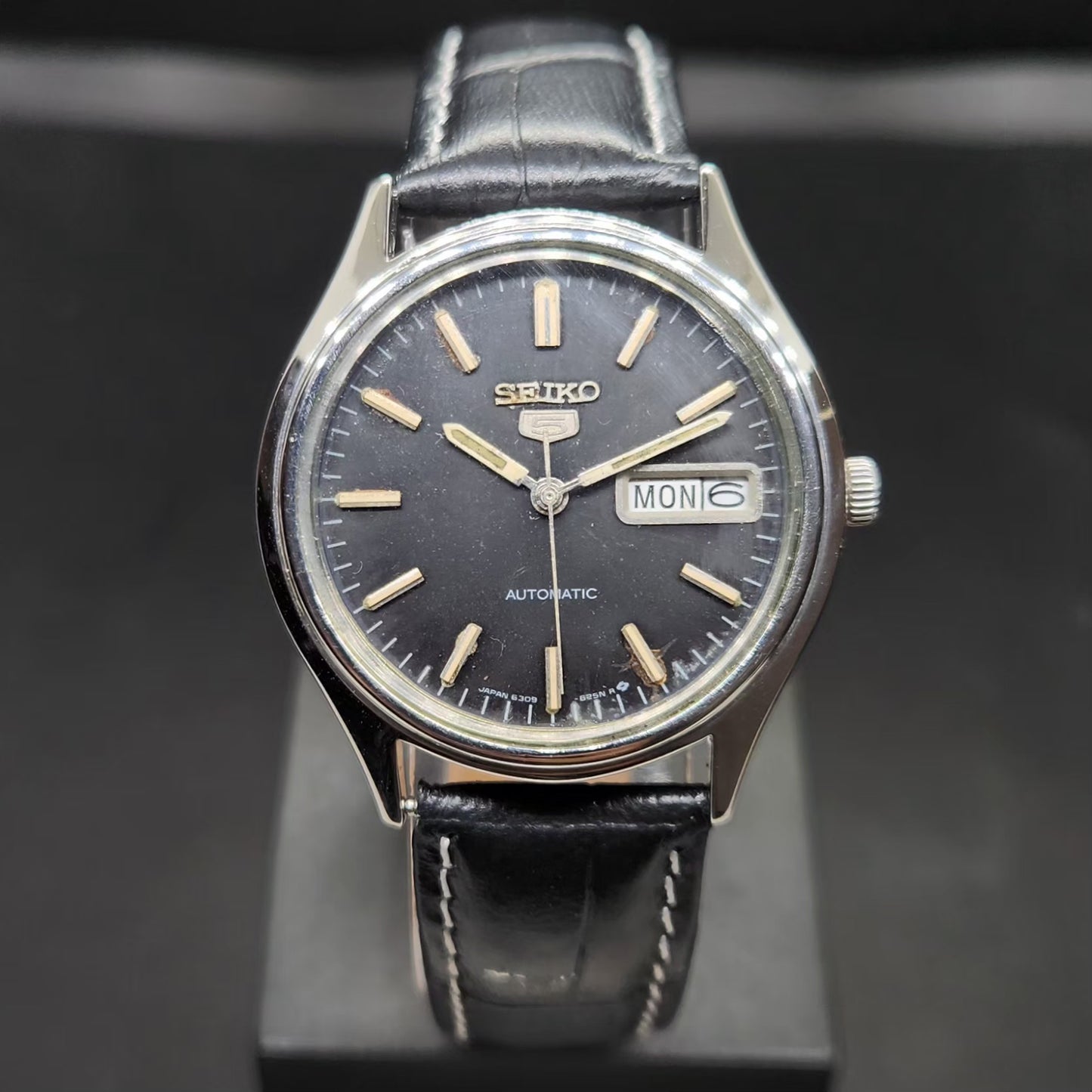 Vintage 1976 Original Seiko 5 Automatic 6309-7320 Black Face 17 Jewels Day-Date Japanese Men's Wrist Watch VS58