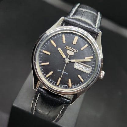 Vintage 1976 Original Seiko 5 Automatic 6309-7320 Black Face 17 Jewels Day-Date Japanese Men's Wrist Watch VS58