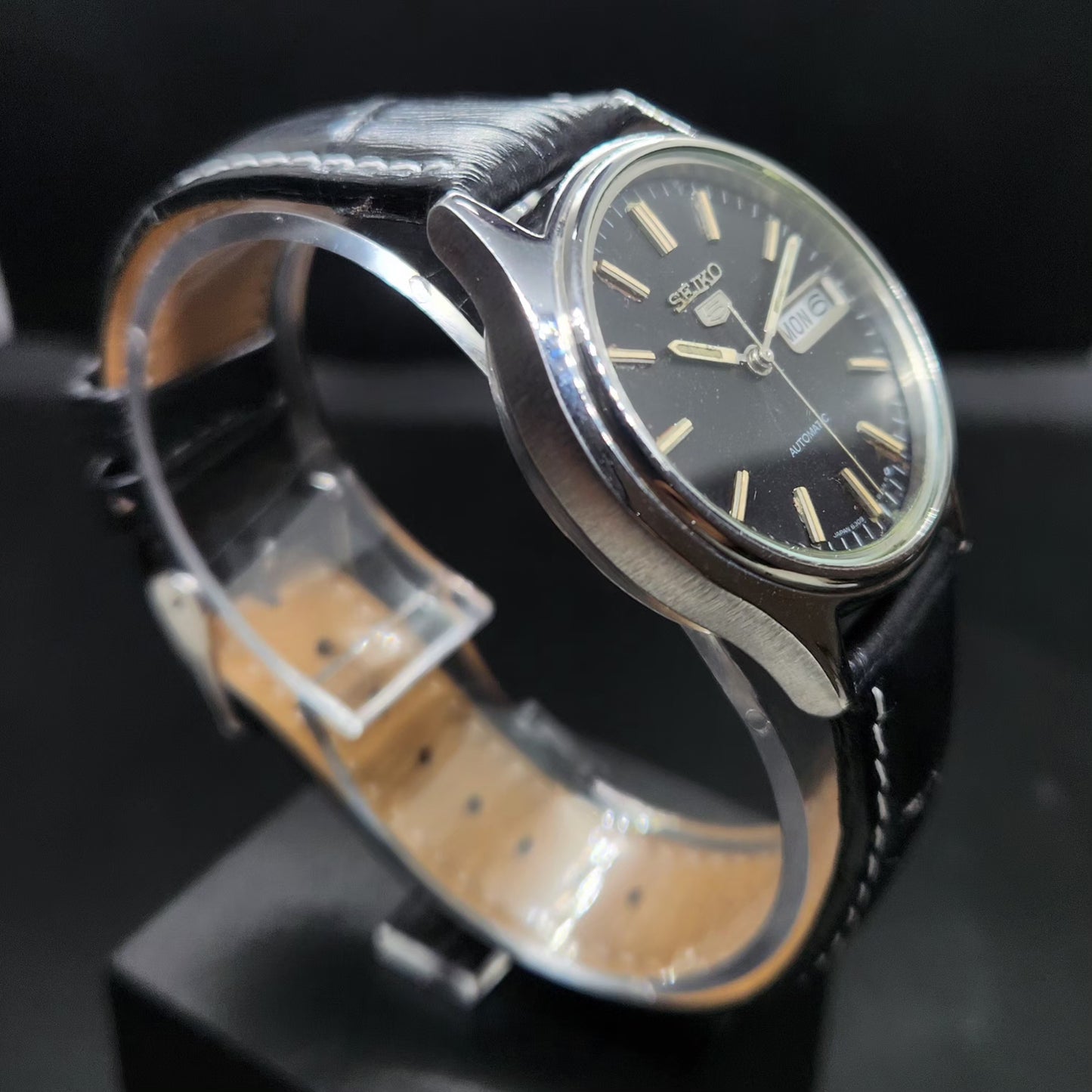 Vintage 1976 Original Seiko 5 Automatic 6309-7320 Black Face 17 Jewels Day-Date Japanese Men's Wrist Watch VS58