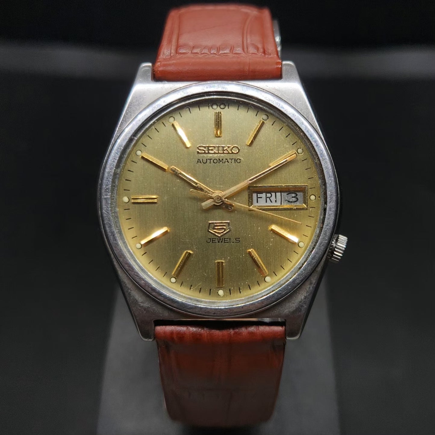 Vintage 1983 Original Seiko 5 Automatic 7009-6000 Gold Face 17 Jewels Day-Date Japanese Men's Wrist Watch VS60