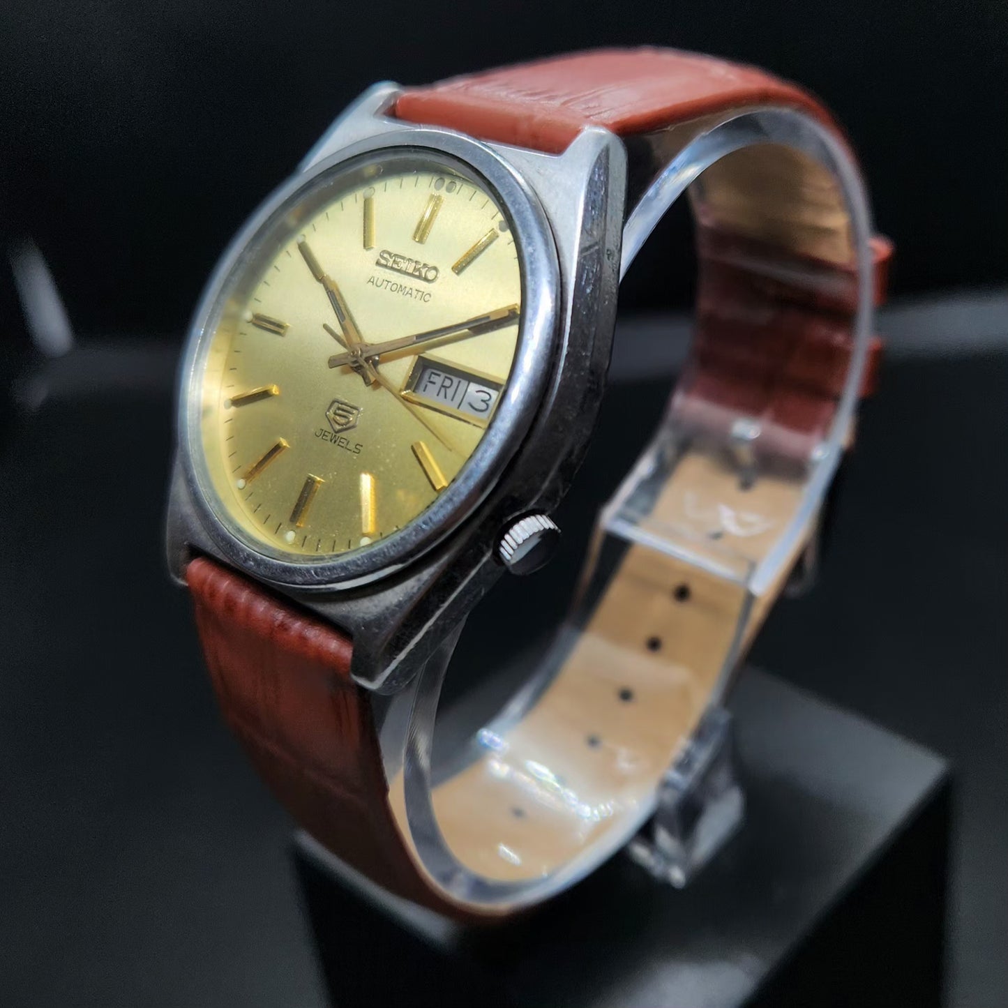 Vintage 1983 Original Seiko 5 Automatic 7009-6000 Gold Face 17 Jewels Day-Date Japanese Men's Wrist Watch VS60