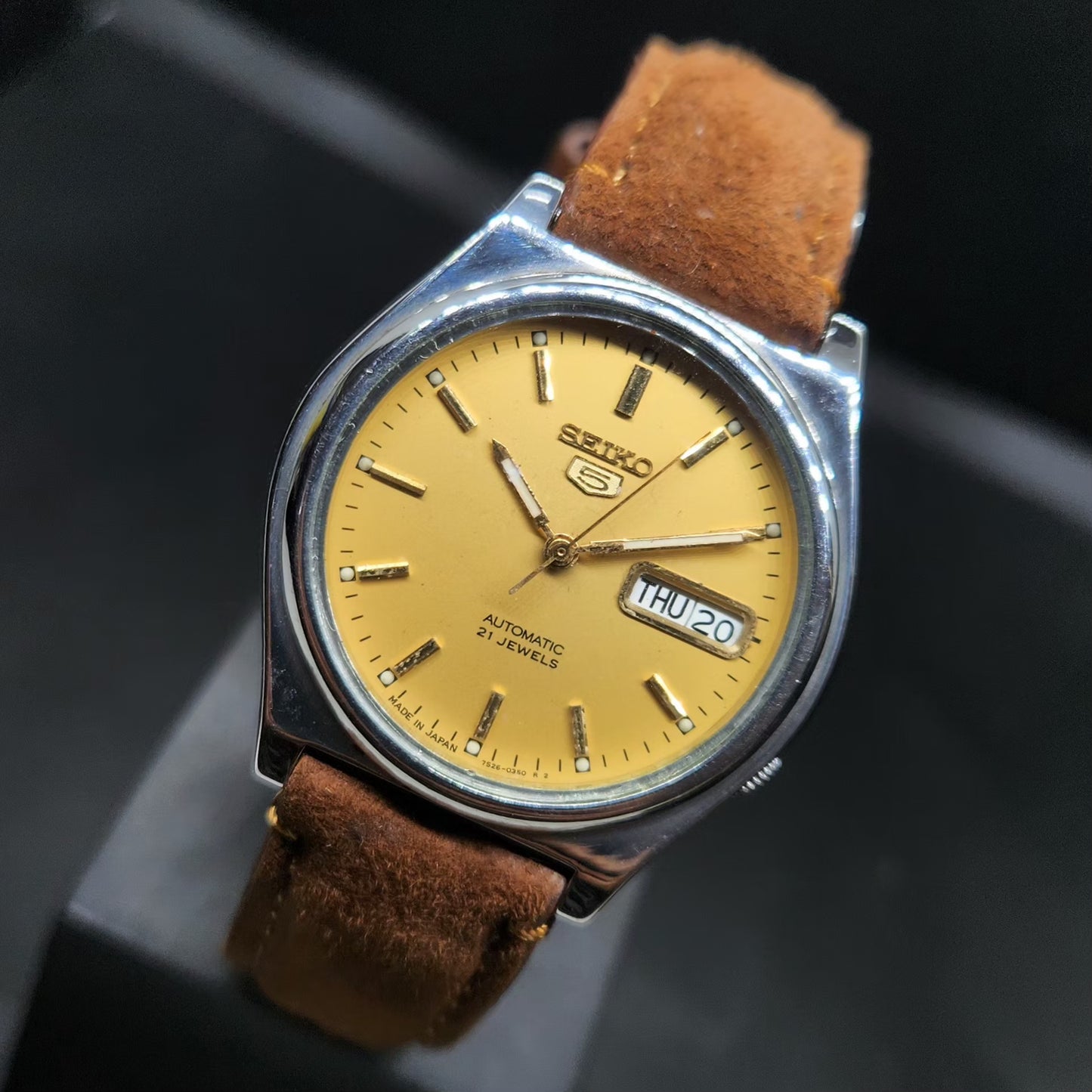 Vintage 1999 Original Seiko 5 Automatic 7s26-3170 Gold Face 17 Jewels Day-Date Japanese Men's Wrist Watch VS61