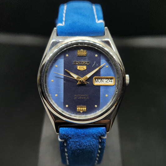 Vintage 1998 Original Seiko 5 Automatic 7s26-0070 Blue Face 21 Jewels Day-Date Japanese Men's Wrist Watch VS66