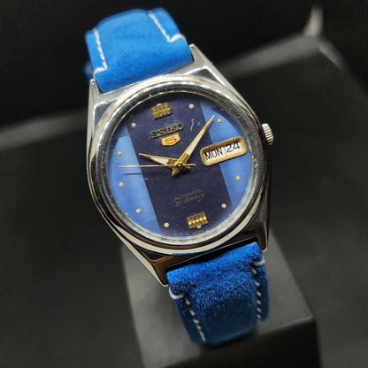Vintage 1998 Original Seiko 5 Automatic 7s26-0070 Blue Face 21 Jewels Day-Date Japanese Men's Wrist Watch VS66