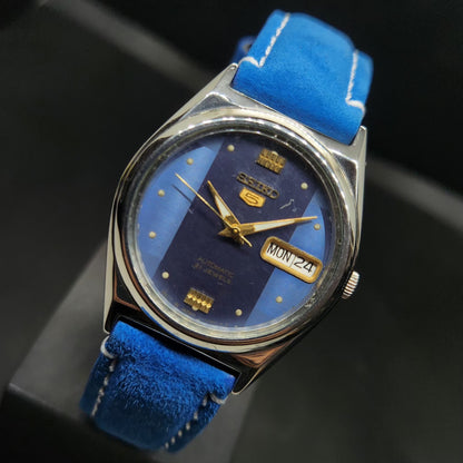 Vintage 1998 Original Seiko 5 Automatic 7s26-0070 Blue Face 21 Jewels Day-Date Japanese Men's Wrist Watch VS66