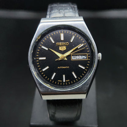 Vintage 1976 Original Seiko 5 Automatic 6309-8920 Black Face 17 Jewels Day-Date Japanese Men's Wrist Watch VS68