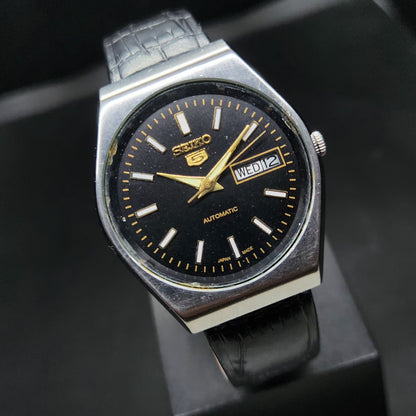 Vintage 1976 Original Seiko 5 Automatic 6309-8920 Black Face 17 Jewels Day-Date Japanese Men's Wrist Watch VS68