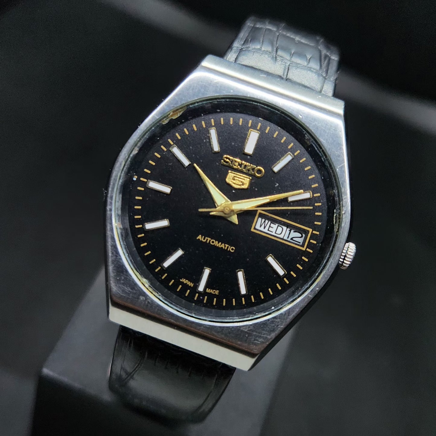 Vintage 1976 Original Seiko 5 Automatic 6309-8920 Black Face 17 Jewels Day-Date Japanese Men's Wrist Watch VS68
