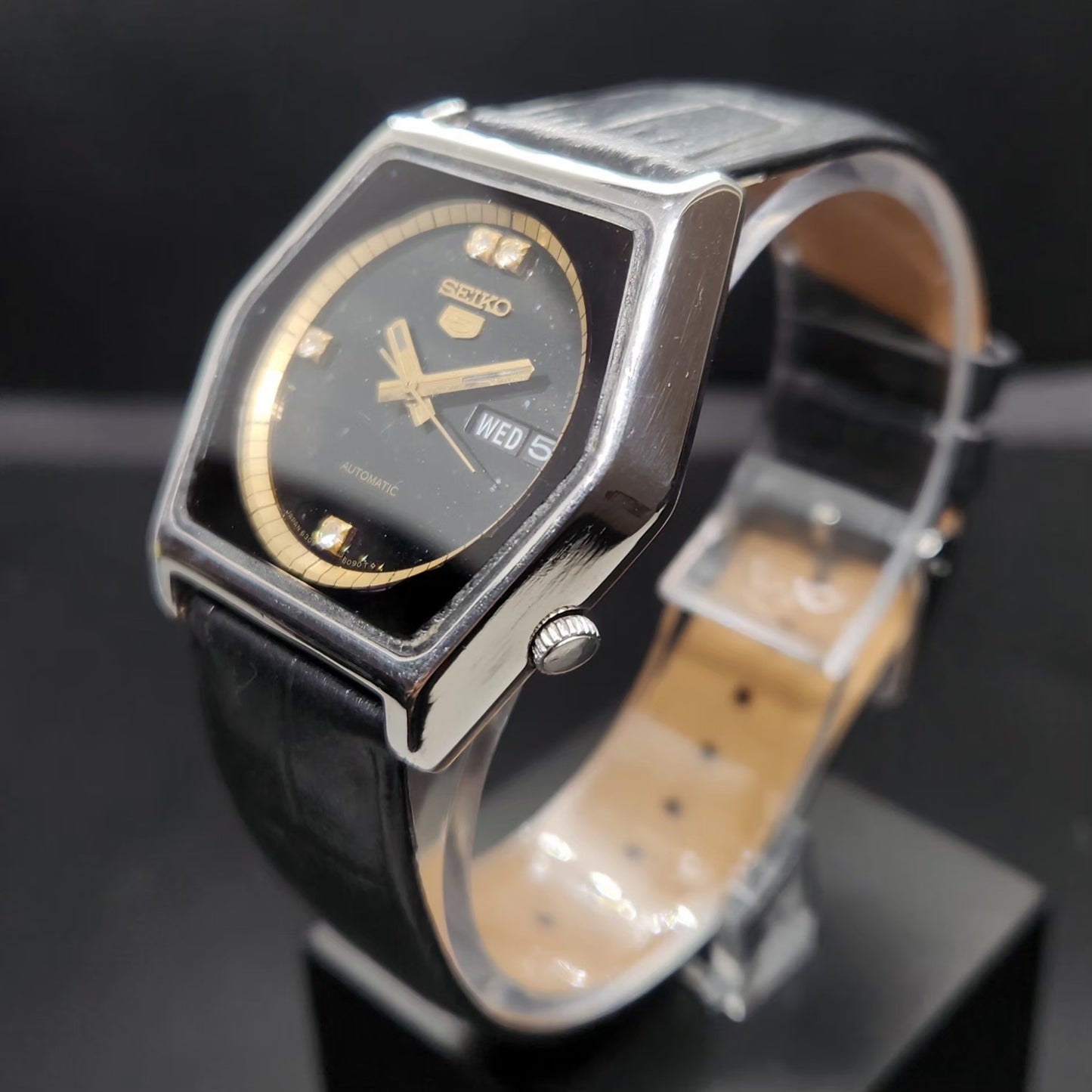 Vintage 1982 Original Seiko 5 Automatic 6309-5630 Black Face 17 Jewels Day-Date Japanese Men's Wrist Watch VS70