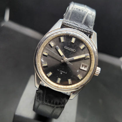 Vintage 1970 Original Seiko 5 Automatic 6602-7040 Black Face 17 Jewels Date Japanese Men's Wrist Watch VS72