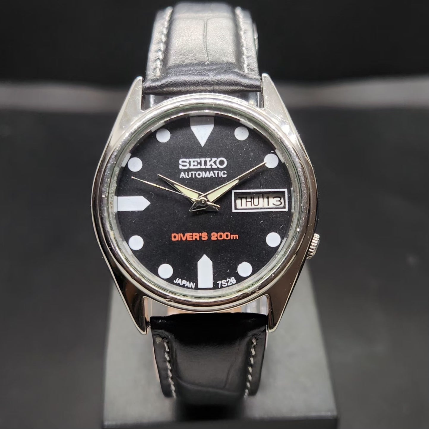 Vintage 1997 Original Seiko 5 Automatic 7S26-3110 Repainted Black Face 21 Jewels Day-Date Japanese Men's Wrist Watch VS73