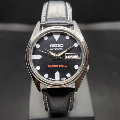 Vintage 1997 Original Seiko 5 Automatic 7S26-3110 Repainted Black Face 21 Jewels Day-Date Japanese Men's Wrist Watch VS73