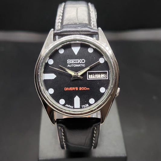 Vintage 1997 Original Seiko 5 Automatic 7S26-3110 Repainted Black Face 21 Jewels Day-Date Japanese Men's Wrist Watch VS73