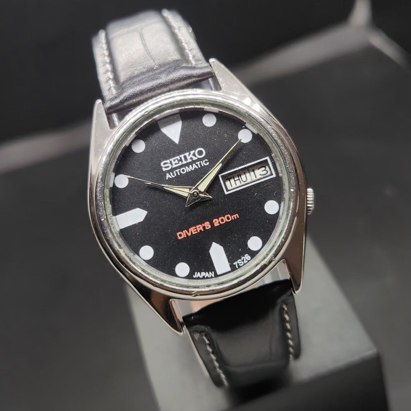 Vintage 1997 Original Seiko 5 Automatic 7S26-3110 Repainted Black Face 21 Jewels Day-Date Japanese Men's Wrist Watch VS73