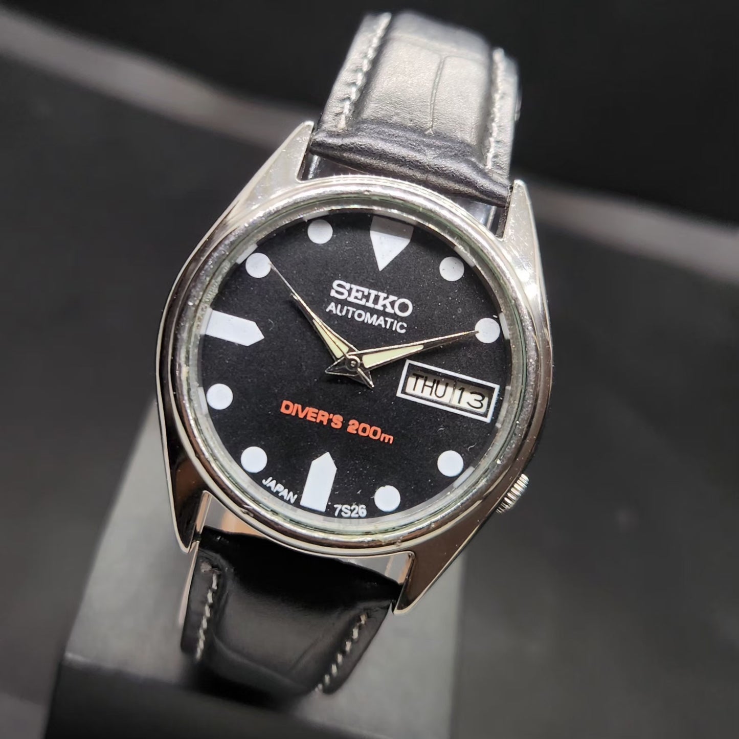 Vintage 1997 Original Seiko 5 Automatic 7S26-3110 Repainted Black Face 21 Jewels Day-Date Japanese Men's Wrist Watch VS73