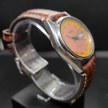 Vintage 1984 Original Seiko 5 Automatic 6349-549A Repainted Peach Face 23 Jewels Day-Date Japanese Men's Wrist Watch VS78
