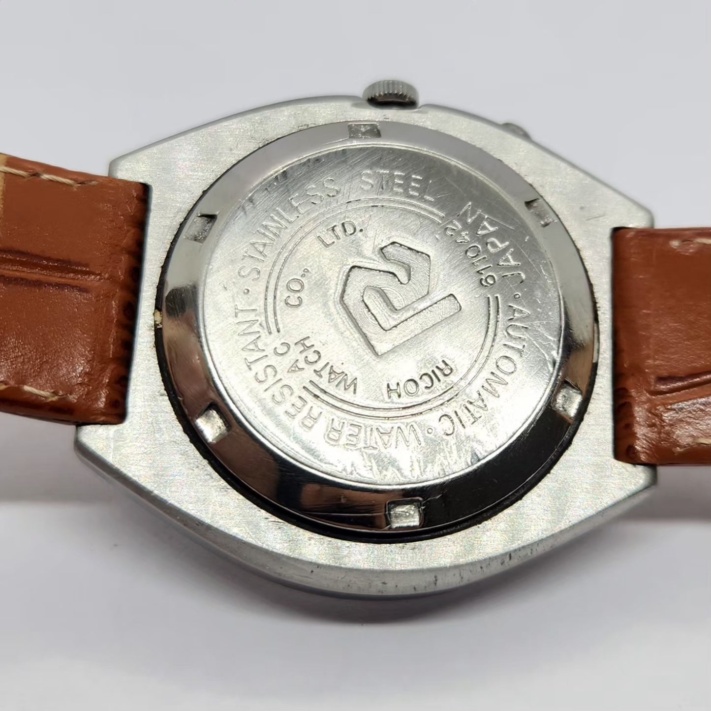 Vintage Ricoh R31 Automatic Blue Face Brown Strap 21 Jewels Day-Date Men's Wrist Watch R41