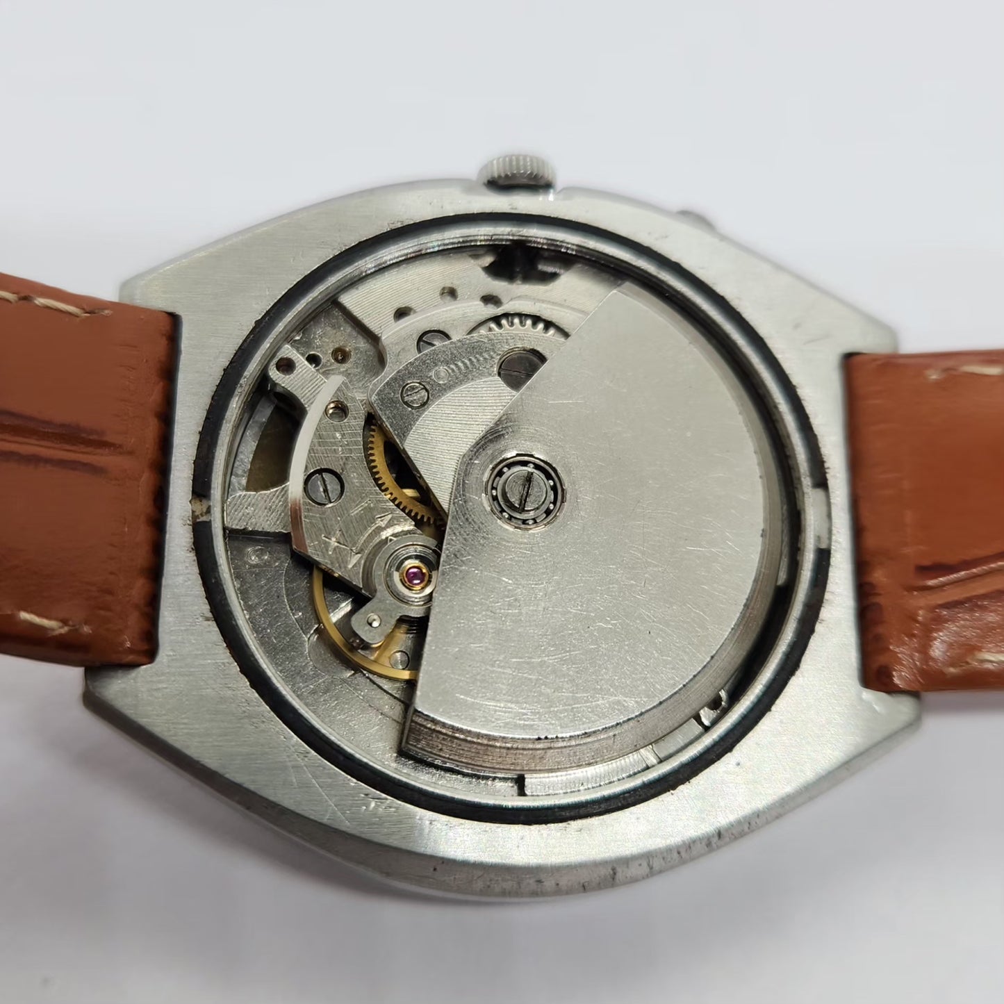 Vintage Ricoh R31 Automatic Blue Face Brown Strap 21 Jewels Day-Date Men's Wrist Watch R41