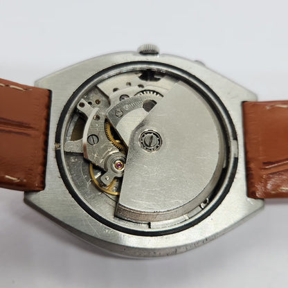 Vintage Ricoh R31 Automatic Blue Face Brown Strap 21 Jewels Day-Date Men's Wrist Watch R41