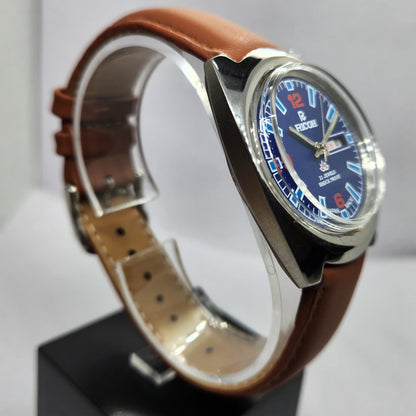 Vintage Ricoh R31 Automatic Blue Face New Strap 21 Jewels Day-Date Men's Wrist Watch R44
