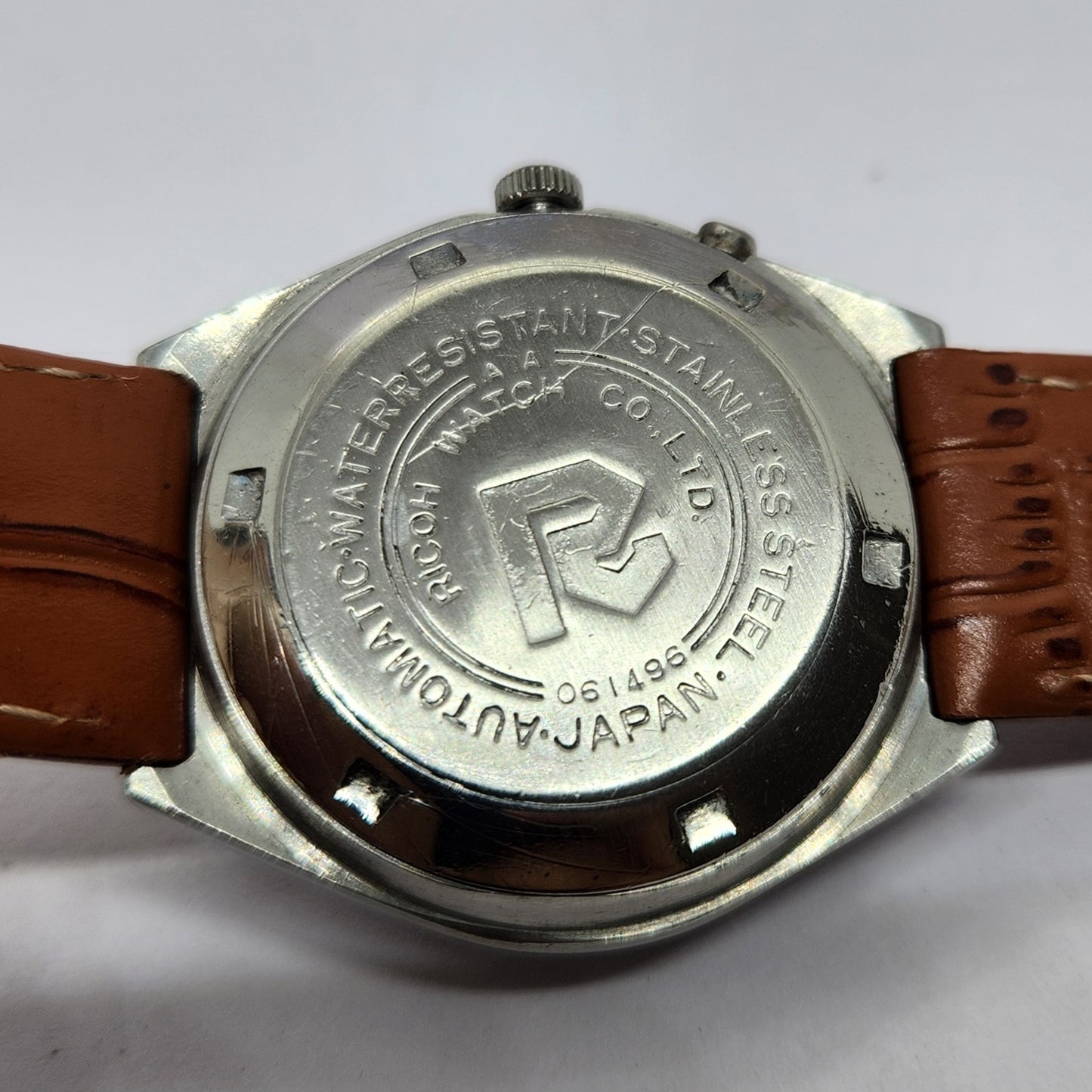 Vintage Ricoh R31 Automatic White Face New Strap 21 Jewels Day-Date Men's Wrist Watch R47