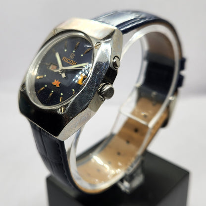 Vintage Ricoh R31 Automatic Blue Face New Strap 21 Jewels Day-Date Men's Wrist Watch R48